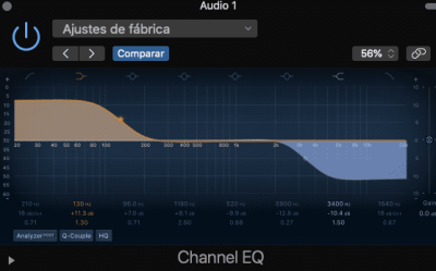 El ecualizador pricipal de logic con 2 bandas activas 